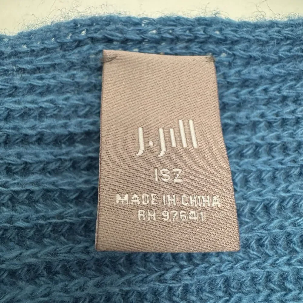 J Jill One Size -Fits Most- Wool Blend Knit Poncho Sweater Front Pockets Blue